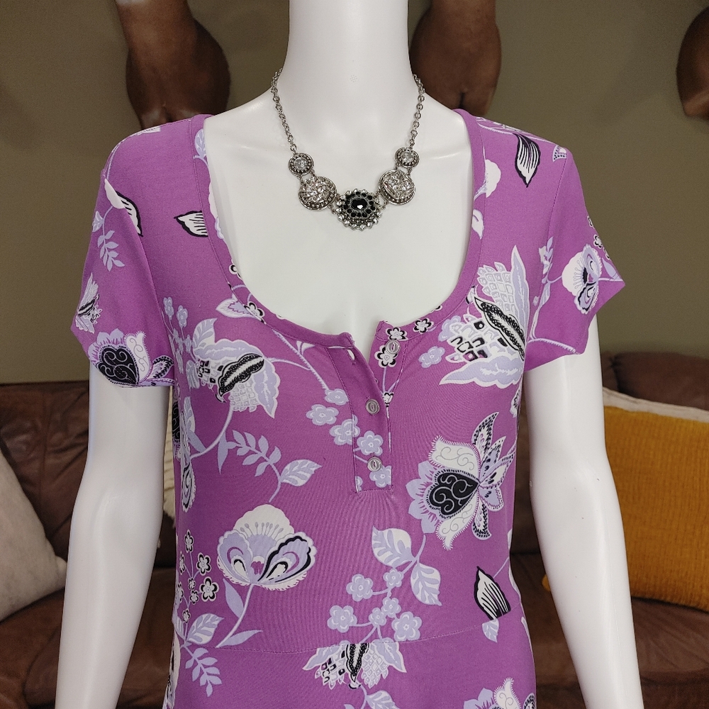 52 SEVEN FLORAL LONG DRESS, PURPLE S - Picture 2 of 9